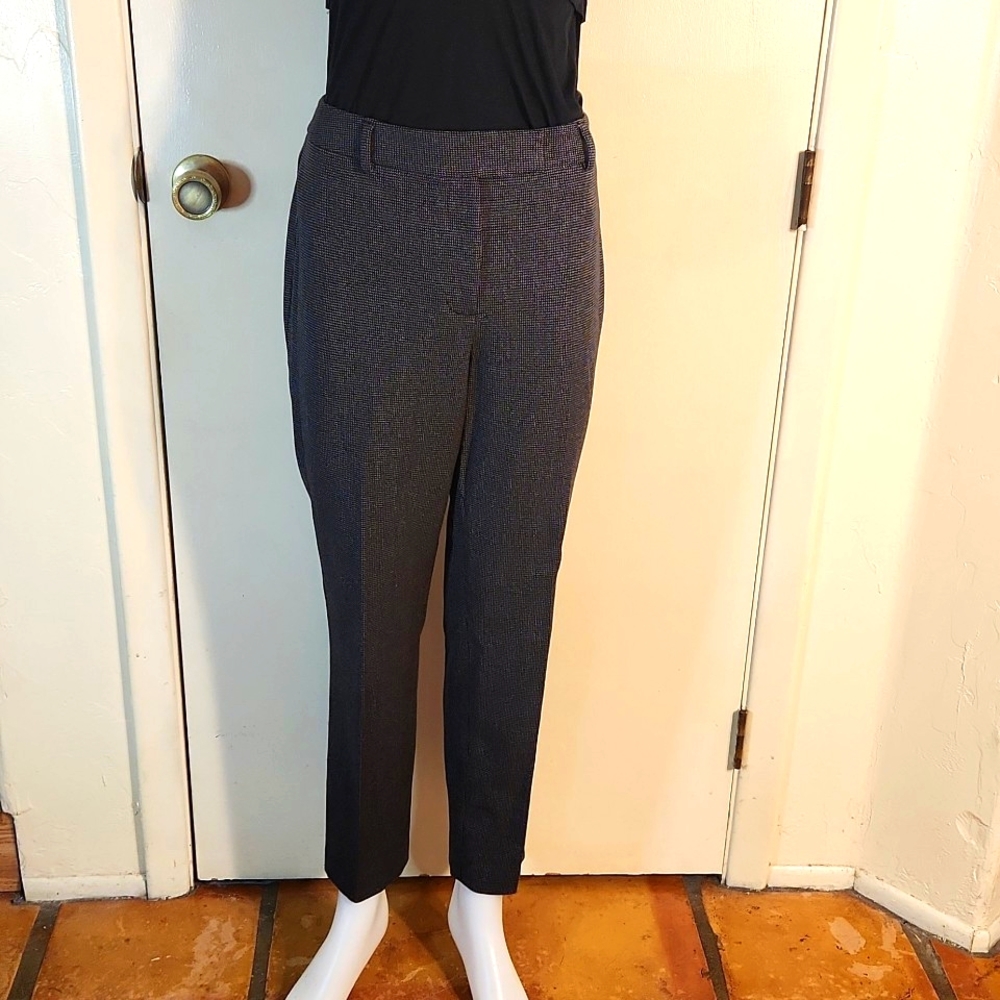 Talbots High Waist Slim Houndstooth Straight Leg Trouser Size 8 Black/White